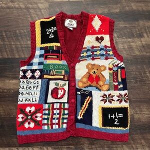 Vintage Tiara Int. teacher school chunky knit kitschy artsy sweater vest Large